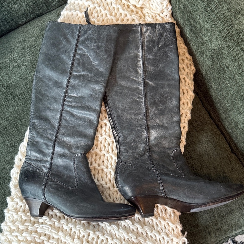 Frye Dark Leather Distressed Boots